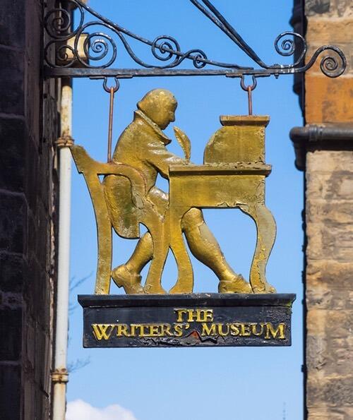 The sign of the Writer's Museum, located just off the Royal Mile